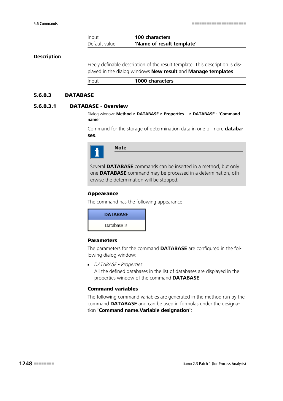 3 database, 1 database - overview, Database | Metrohm tiamo 2.3 Patch 1 (process analysis) User Manual | Page 1264 / 1795