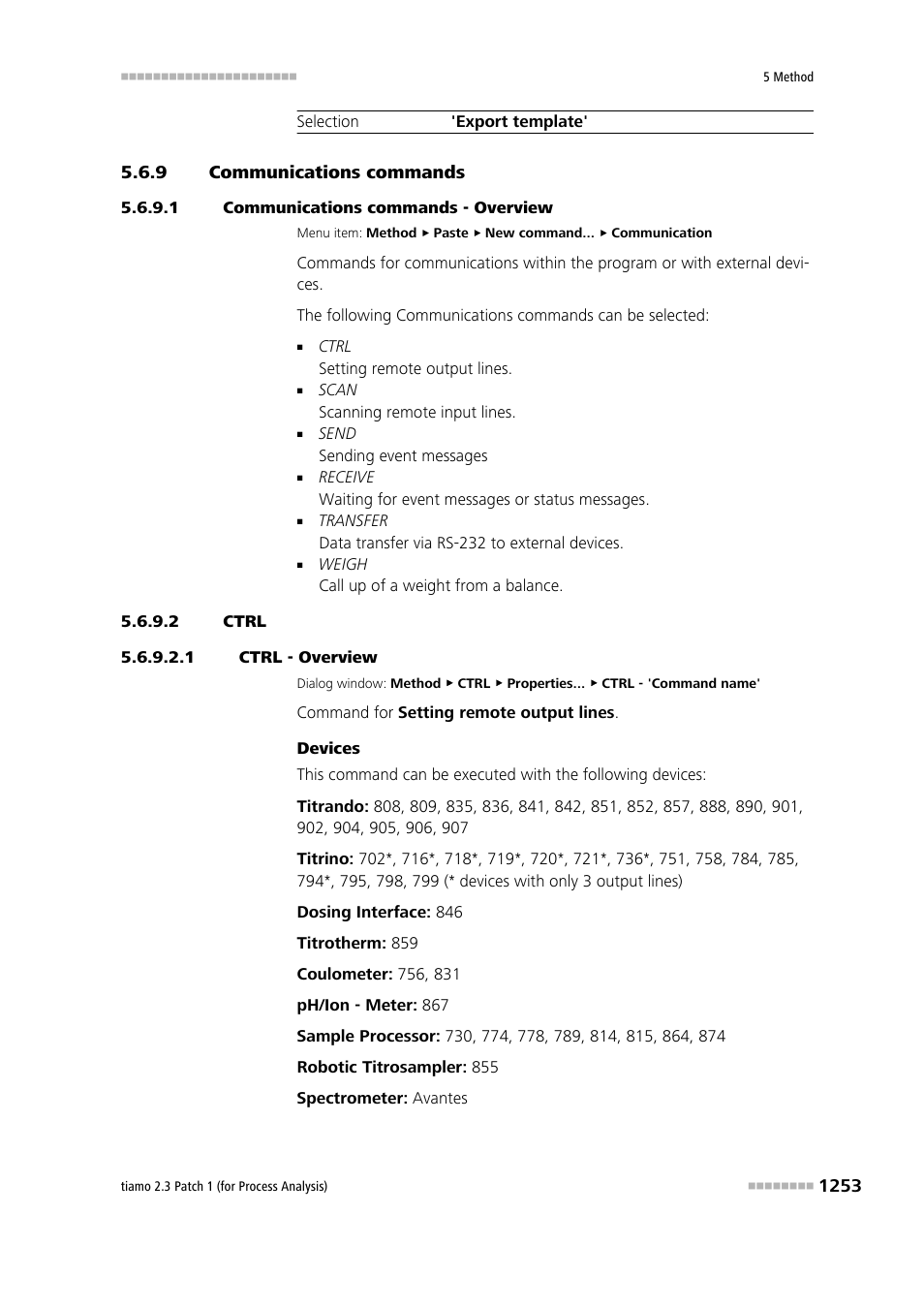 9 communications commands, 1 communications commands - overview, 2 ctrl | 1 ctrl - overview, Communications commands 3, Ctrl | Metrohm tiamo 2.3 Patch 1 (process analysis) User Manual | Page 1269 / 1795