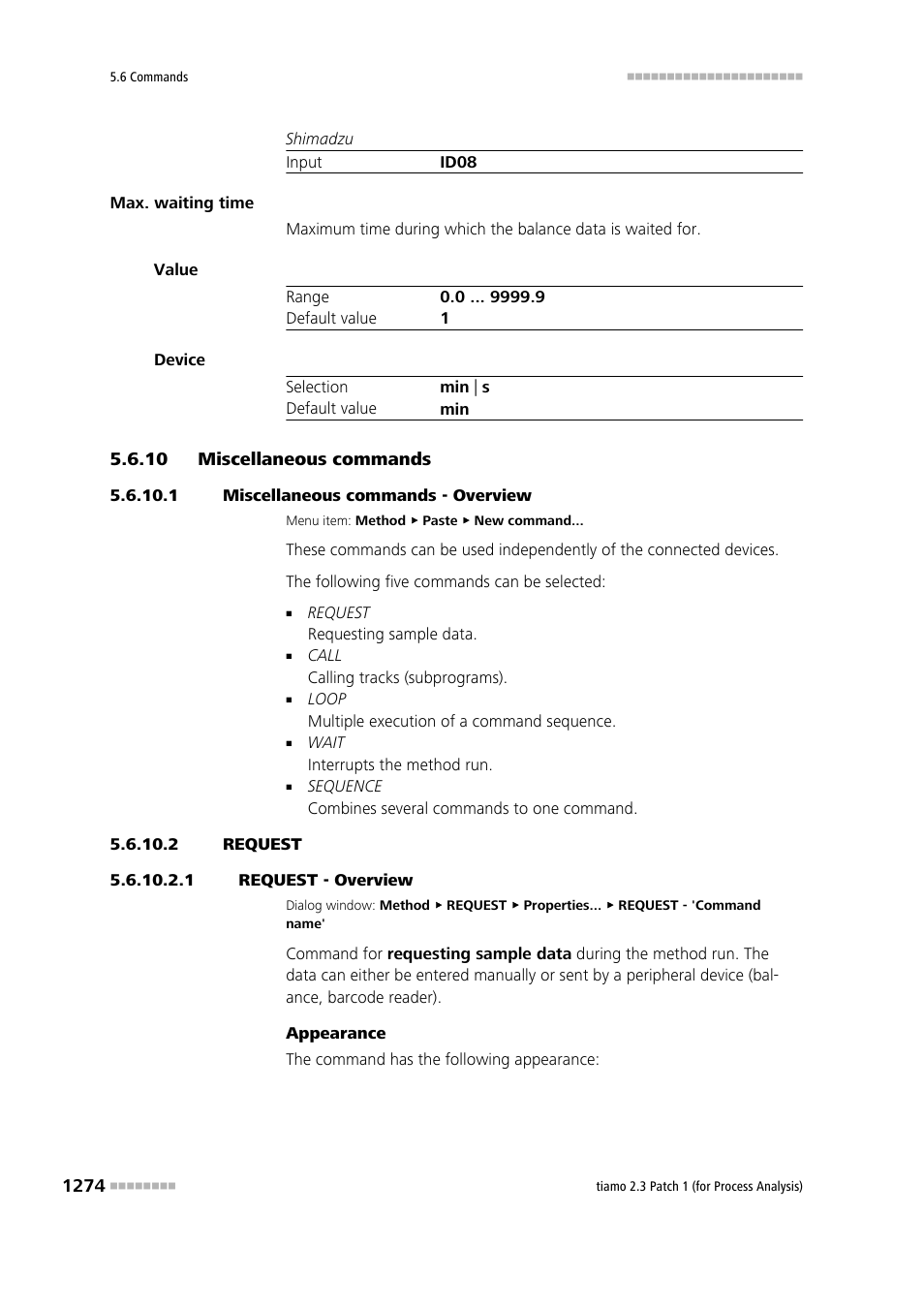 10 miscellaneous commands, 1 miscellaneous commands - overview, 2 request | 1 request - overview, Miscellaneous commands 4, Request | Metrohm tiamo 2.3 Patch 1 (process analysis) User Manual | Page 1290 / 1795