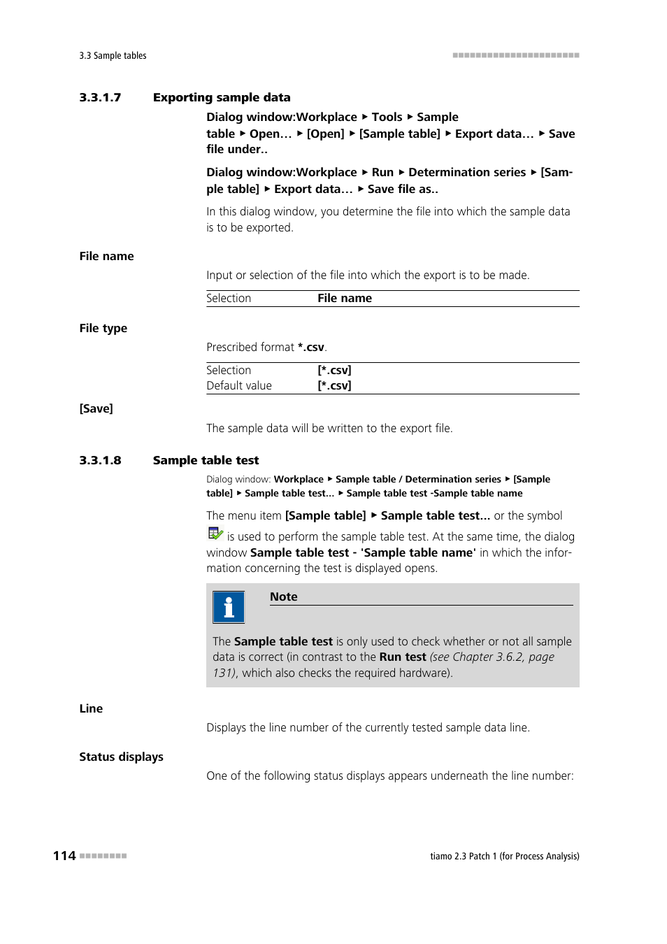 7 exporting sample data, 8 sample table test | Metrohm tiamo 2.3 Patch 1 (process analysis) User Manual | Page 130 / 1795