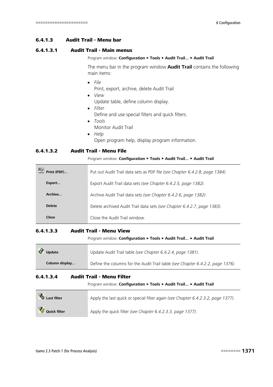 3 audit trail - menu bar, 1 audit trail - main menus, 2 audit trail - menu file | 3 audit trail - menu view, 4 audit trail - menu filter, Menu bar | Metrohm tiamo 2.3 Patch 1 (process analysis) User Manual | Page 1387 / 1795