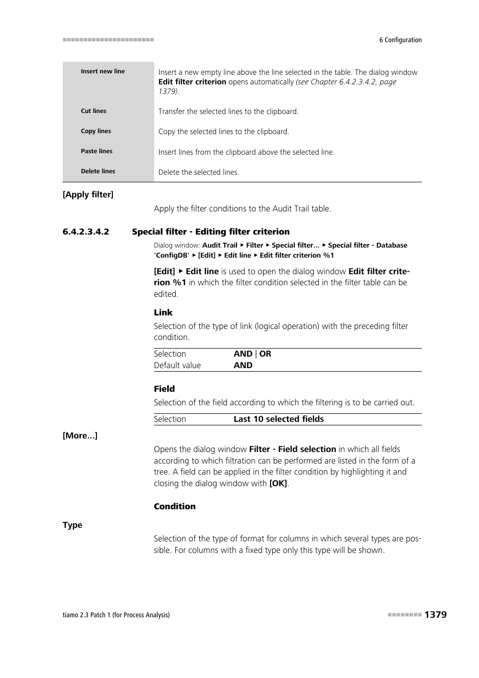 2 special filter - editing filter criterion | Metrohm tiamo 2.3 Patch 1 (process analysis) User Manual | Page 1395 / 1795
