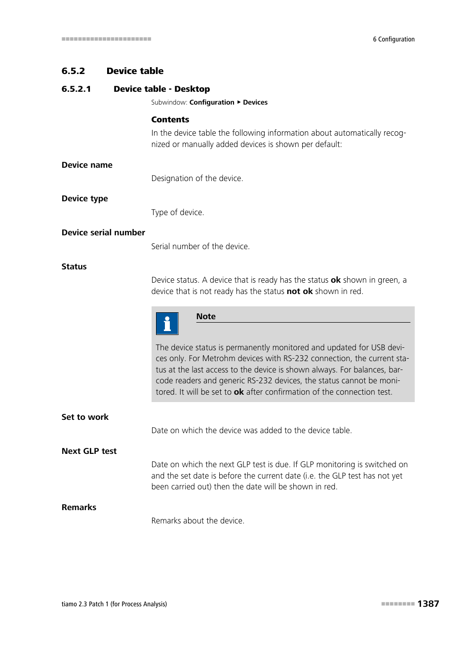 2 device table, 1 device table - desktop, Device table 7 | Metrohm tiamo 2.3 Patch 1 (process analysis) User Manual | Page 1403 / 1795