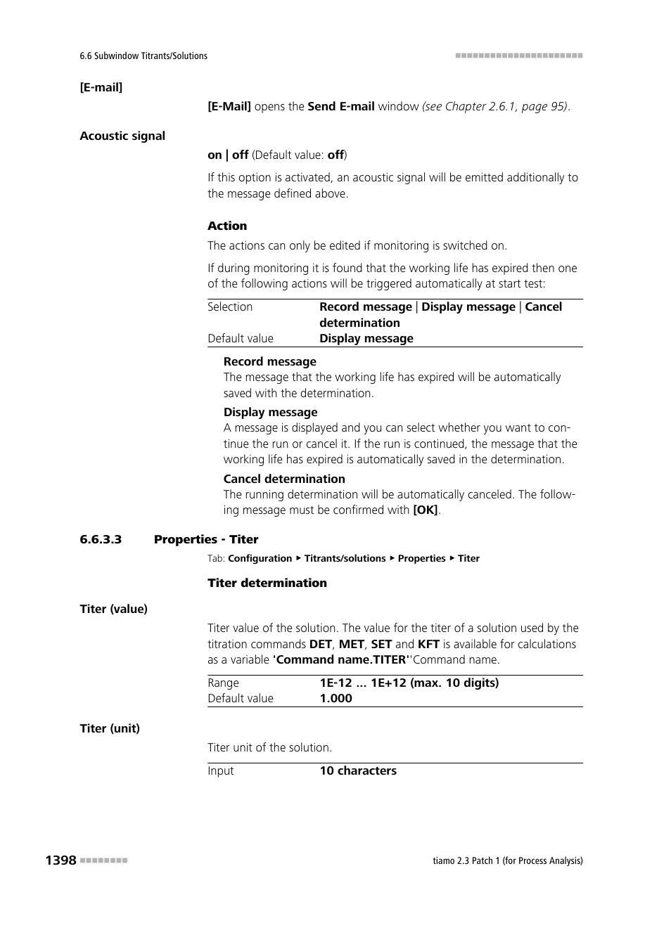 3 properties - titer, Titer | Metrohm tiamo 2.3 Patch 1 (process analysis) User Manual | Page 1414 / 1795