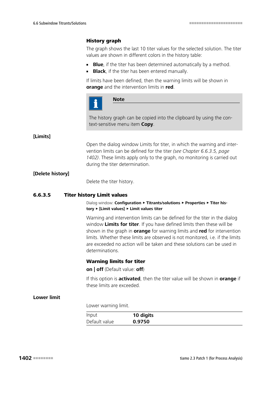 5 titer history limit values | Metrohm tiamo 2.3 Patch 1 (process analysis) User Manual | Page 1418 / 1795
