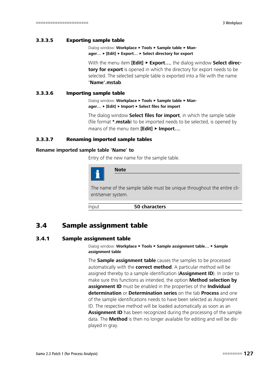 5 exporting sample table, 6 importing sample table, 7 renaming imported sample tables | 4 sample assignment table, 1 sample assignment table, Sample assignment table, Edit sample assignment table | Metrohm tiamo 2.3 Patch 1 (process analysis) User Manual | Page 143 / 1795