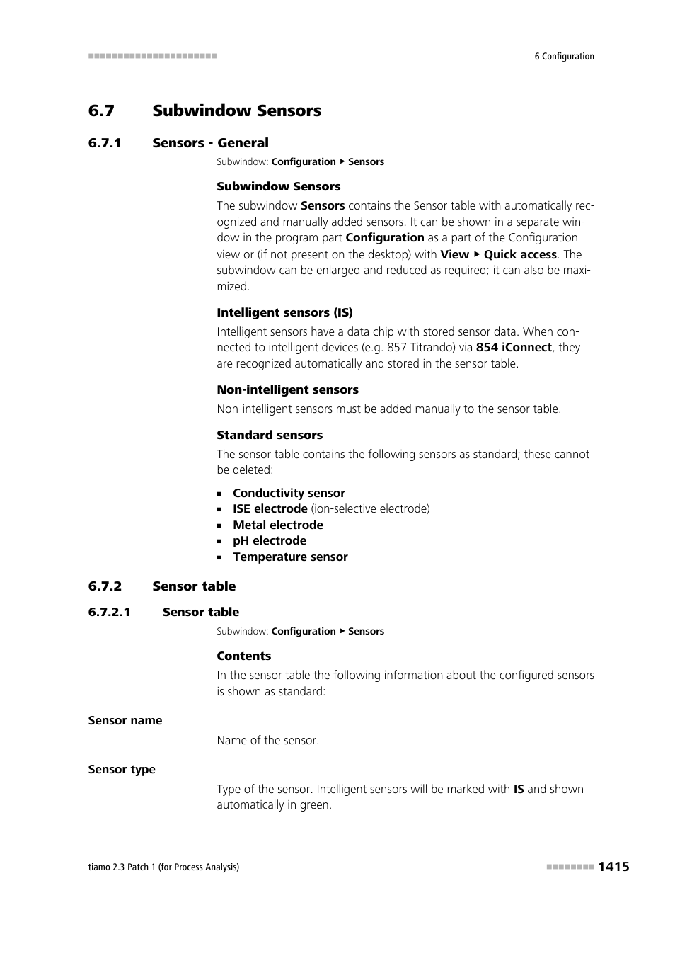7 subwindow sensors, 1 sensors - general, 2 sensor table | 1 sensor table, Subwindow sensors 5, Sensors - general 5, Sensor table 5, Sensors | Metrohm tiamo 2.3 Patch 1 (process analysis) User Manual | Page 1431 / 1795