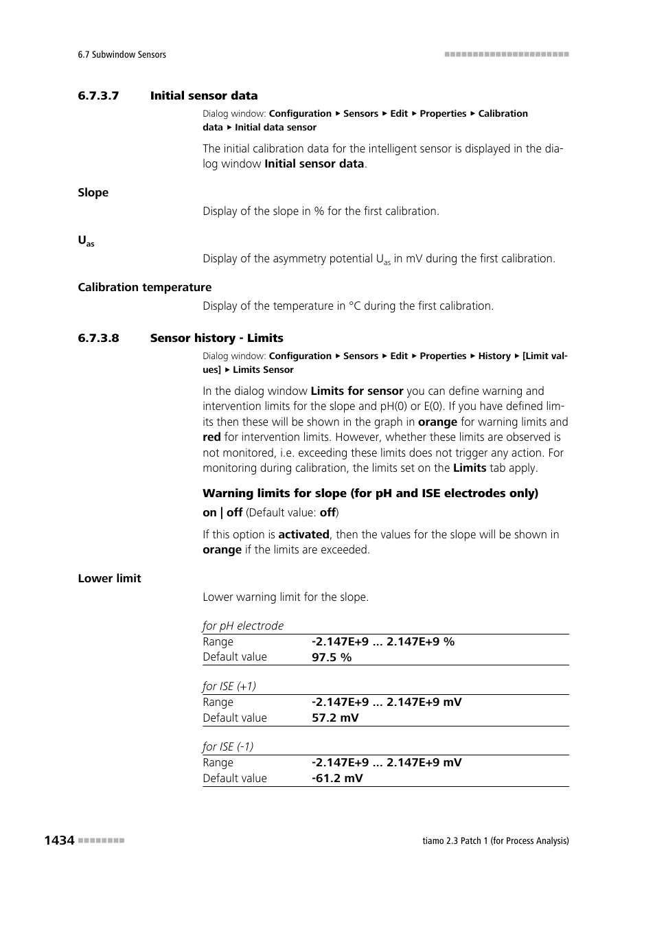 7 initial sensor data, 8 sensor history - limits | Metrohm tiamo 2.3 Patch 1 (process analysis) User Manual | Page 1450 / 1795