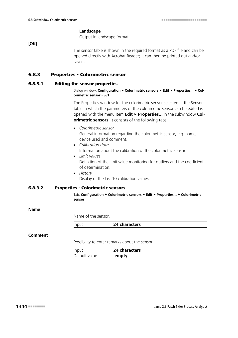3 properties - colorimetric sensor, 1 editing the sensor properties, 2 properties - colorimetric sensors | Properties - colorimetric sensor 4 | Metrohm tiamo 2.3 Patch 1 (process analysis) User Manual | Page 1460 / 1795
