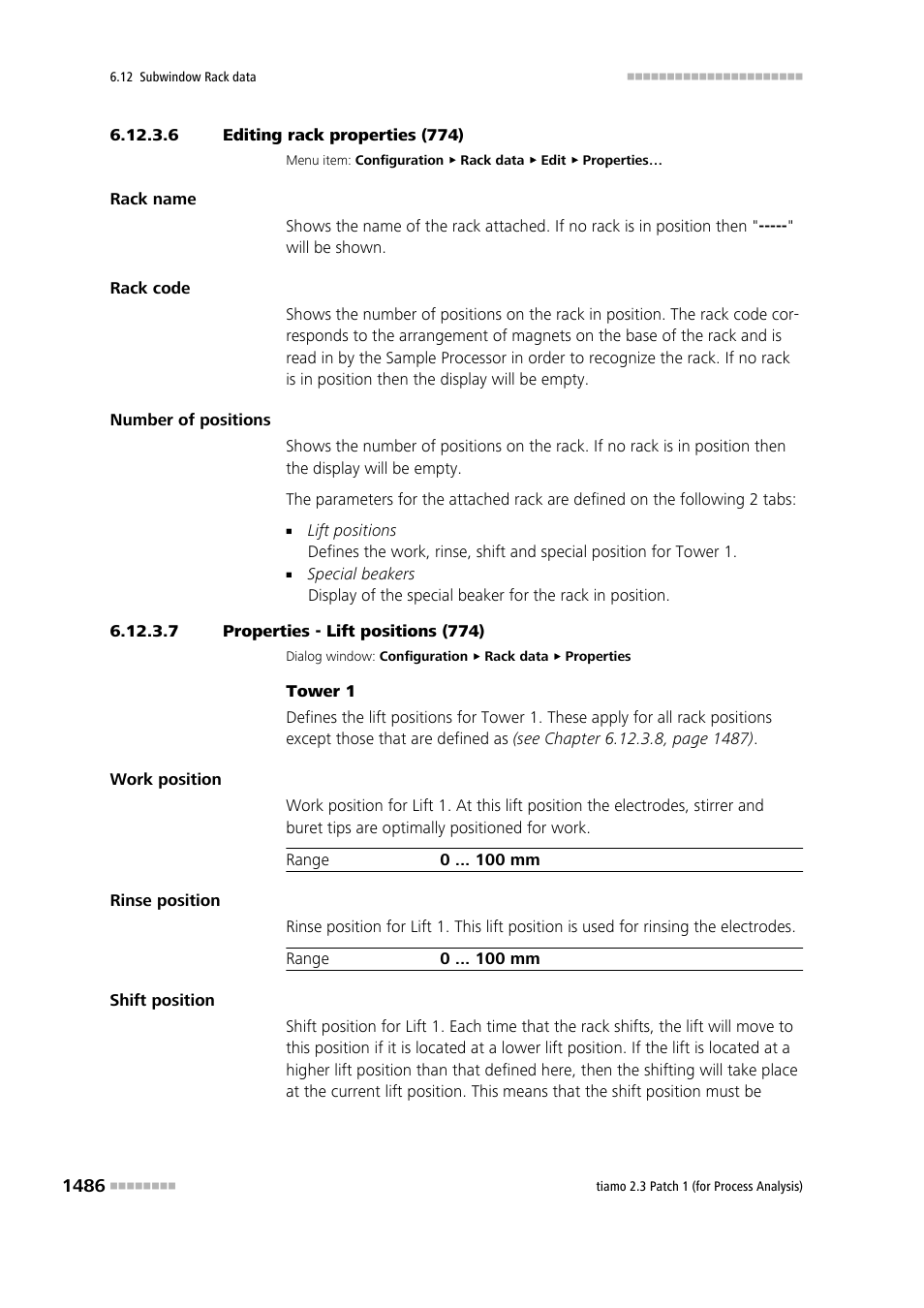 6 editing rack properties (774), 7 properties - lift positions (774) | Metrohm tiamo 2.3 Patch 1 (process analysis) User Manual | Page 1502 / 1795
