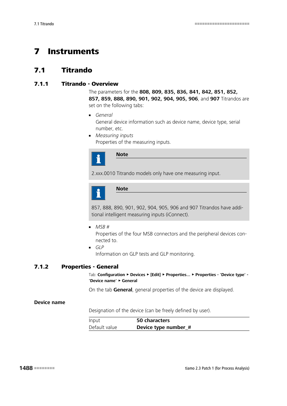 7 instruments, 1 titrando, 1 titrando - overview | 2 properties - general, Titrando 8, Titrando - overview 8, Properties - general 8, Titrando | Metrohm tiamo 2.3 Patch 1 (process analysis) User Manual | Page 1504 / 1795