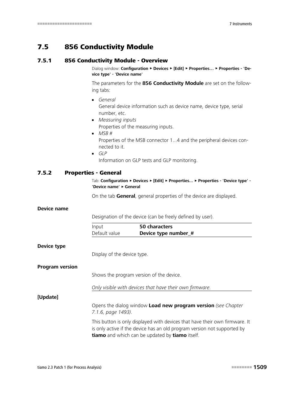 5 856 conductivity module, 1 856 conductivity module - overview, 2 properties - general | 856 conductivity module 9, 856 conductivity module - overview 9, Properties - general 9, 856 conductometer | Metrohm tiamo 2.3 Patch 1 (process analysis) User Manual | Page 1525 / 1795