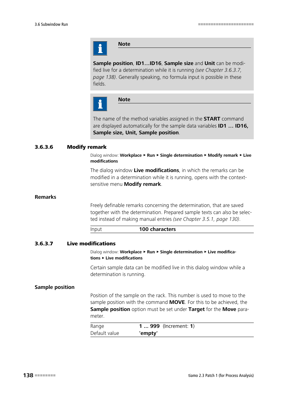 6 modify remark, 7 live modifications, Modify sample data live | Metrohm tiamo 2.3 Patch 1 (process analysis) User Manual | Page 154 / 1795
