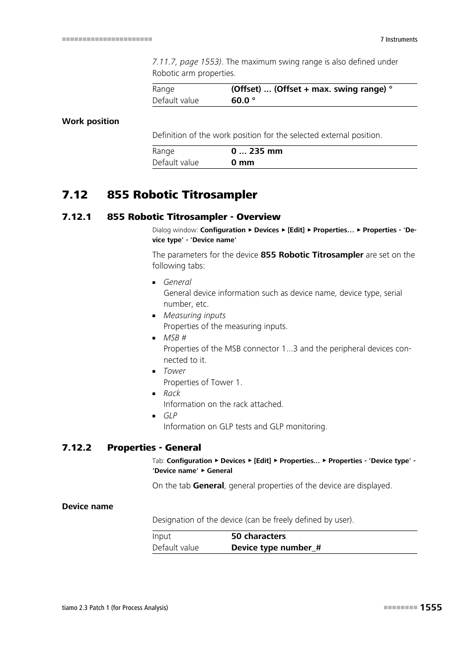 12 855 robotic titrosampler, 1 855 robotic titrosampler - overview, 2 properties - general | 12 855 robotic titrosampler 5 7.12.1, 855 robotic titrosampler - overview 5, Properties - general 5, 855 robotic titroprocessor | Metrohm tiamo 2.3 Patch 1 (process analysis) User Manual | Page 1571 / 1795