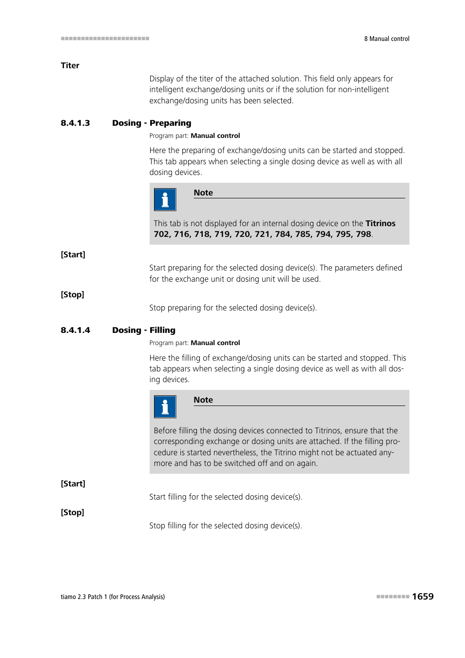 3 dosing - preparing, 4 dosing - filling, Preparing | Filling | Metrohm tiamo 2.3 Patch 1 (process analysis) User Manual | Page 1675 / 1795