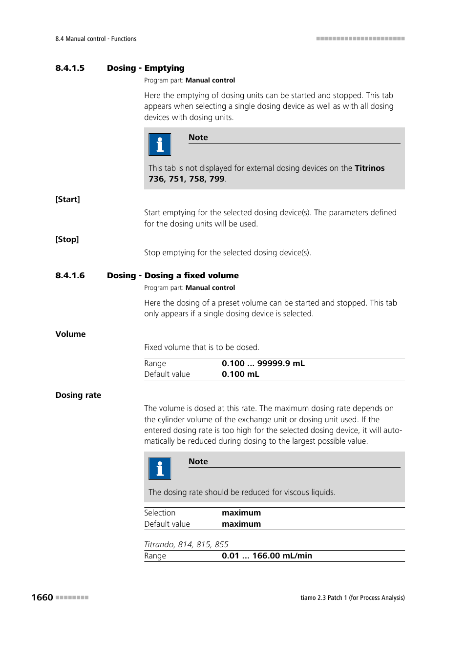 5 dosing - emptying, 6 dosing - dosing a fixed volume, Emptying | Fixed volume | Metrohm tiamo 2.3 Patch 1 (process analysis) User Manual | Page 1676 / 1795