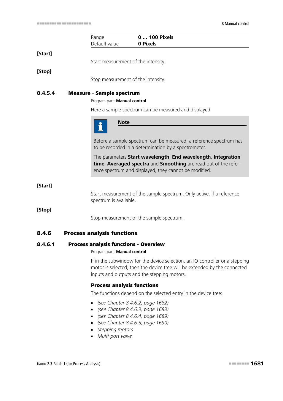 4 measure - sample spectrum, 6 process analysis functions, 1 process analysis functions - overview | Process analysis functions 1, Process analysis - manual control | Metrohm tiamo 2.3 Patch 1 (process analysis) User Manual | Page 1697 / 1795