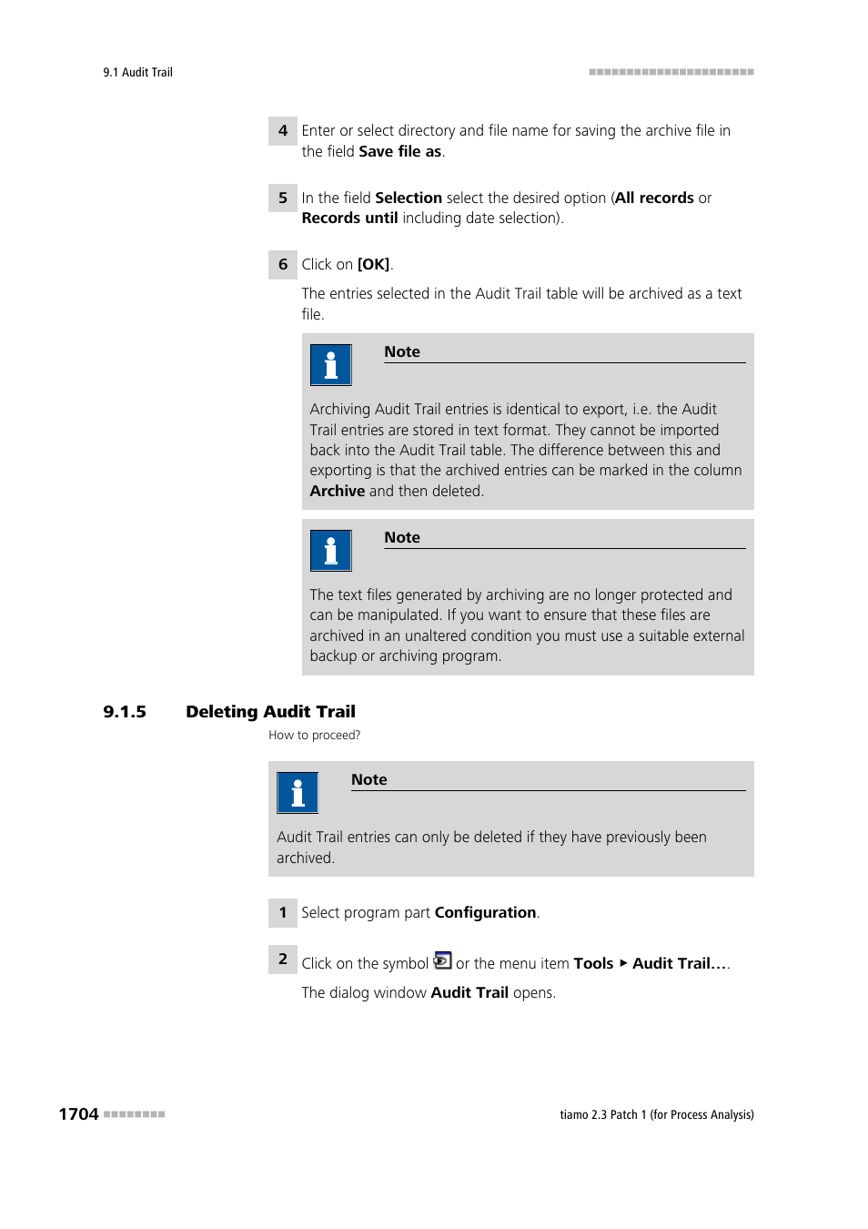 5 deleting audit trail, Deleting audit trail 4 | Metrohm tiamo 2.3 Patch 1 (process analysis) User Manual | Page 1720 / 1795