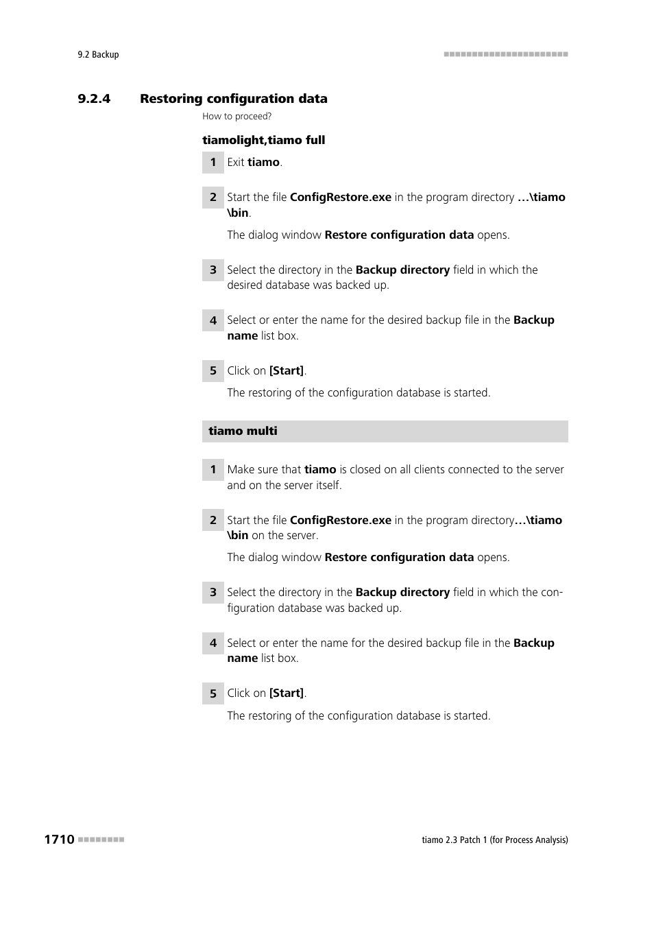 4 restoring configuration data, Restoring configuration data 0 | Metrohm tiamo 2.3 Patch 1 (process analysis) User Manual | Page 1726 / 1795