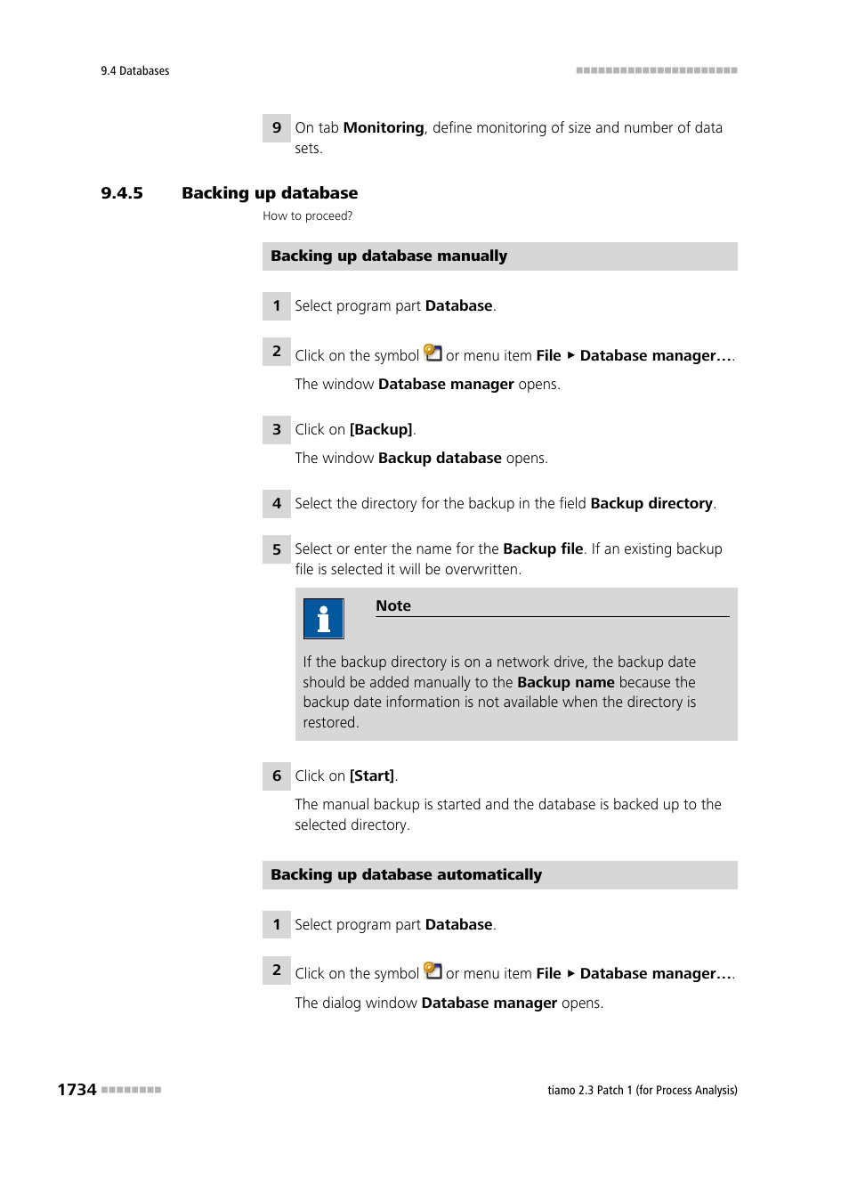 5 backing up database, Backing up database 4 | Metrohm tiamo 2.3 Patch 1 (process analysis) User Manual | Page 1750 / 1795