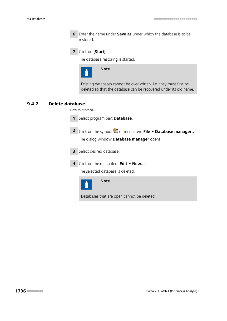 7 delete database, Delete database 6 | Metrohm tiamo 2.3 Patch 1 (process analysis) User Manual | Page 1752 / 1795