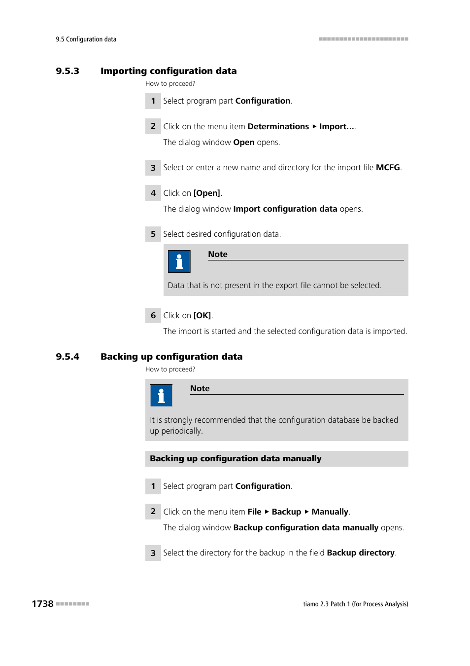 3 importing configuration data, 4 backing up configuration data, Importing configuration data 8 | Backing up configuration data 8 | Metrohm tiamo 2.3 Patch 1 (process analysis) User Manual | Page 1754 / 1795