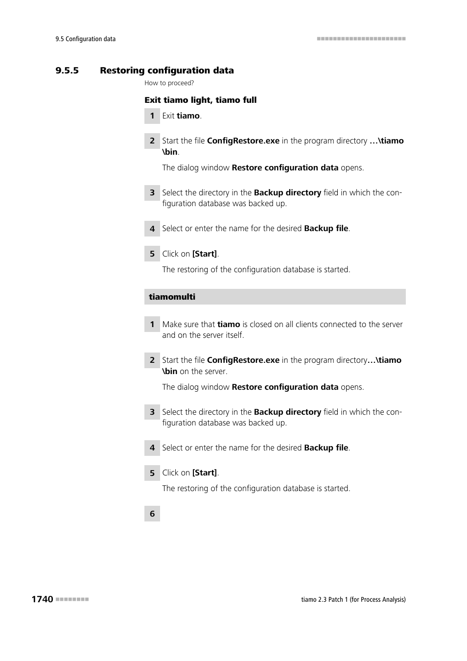 5 restoring configuration data, Restoring configuration data 0 | Metrohm tiamo 2.3 Patch 1 (process analysis) User Manual | Page 1756 / 1795