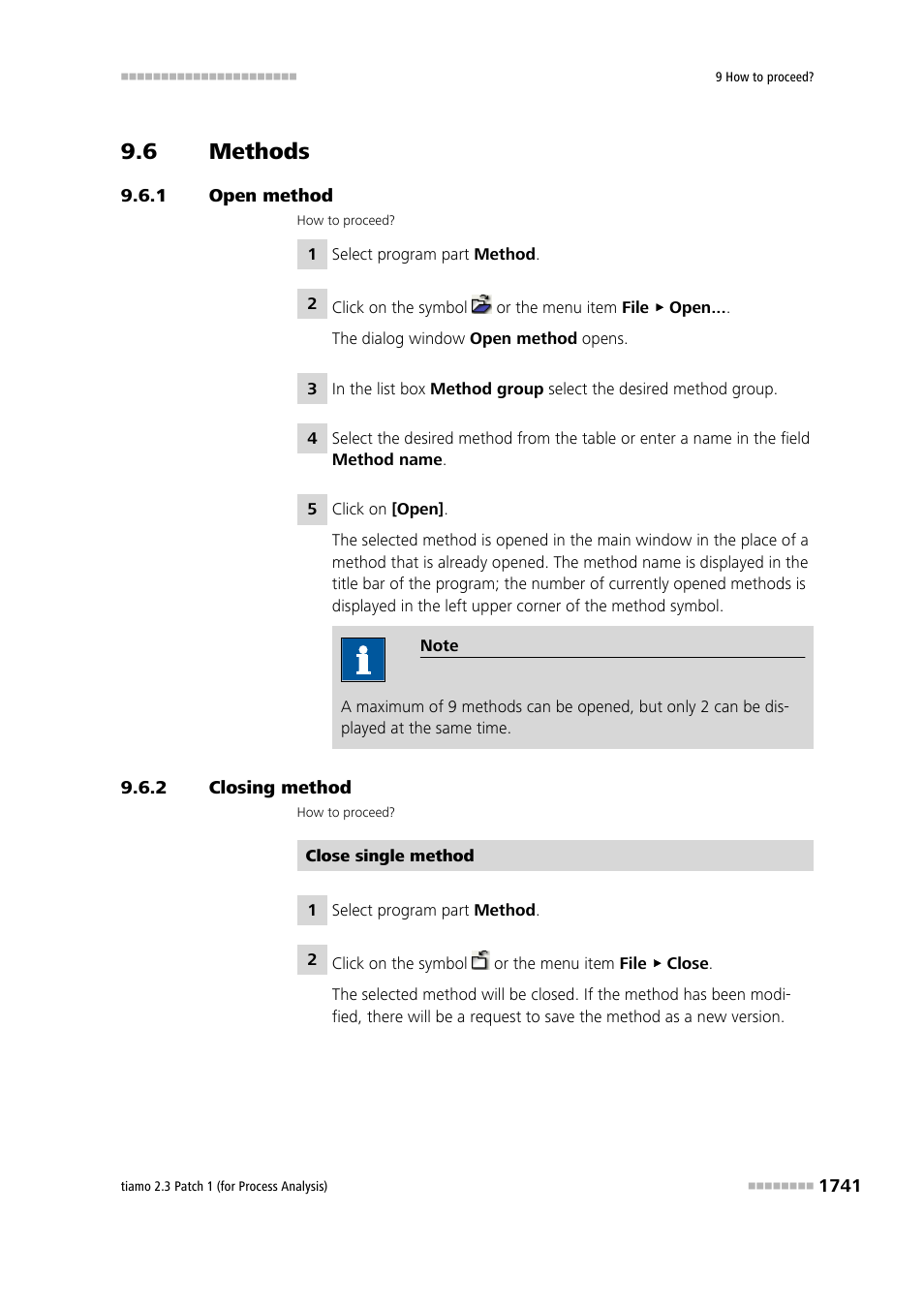 6 methods, 1 open method, 2 closing method | Methods 1, Open method 1, Closing method 1 | Metrohm tiamo 2.3 Patch 1 (process analysis) User Manual | Page 1757 / 1795