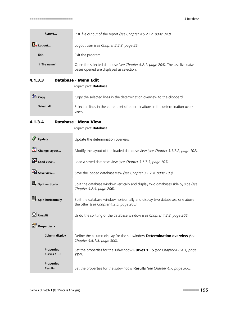 3 database - menu edit, 4 database - menu view, Edit | View | Metrohm tiamo 2.3 Patch 1 (process analysis) User Manual | Page 211 / 1795