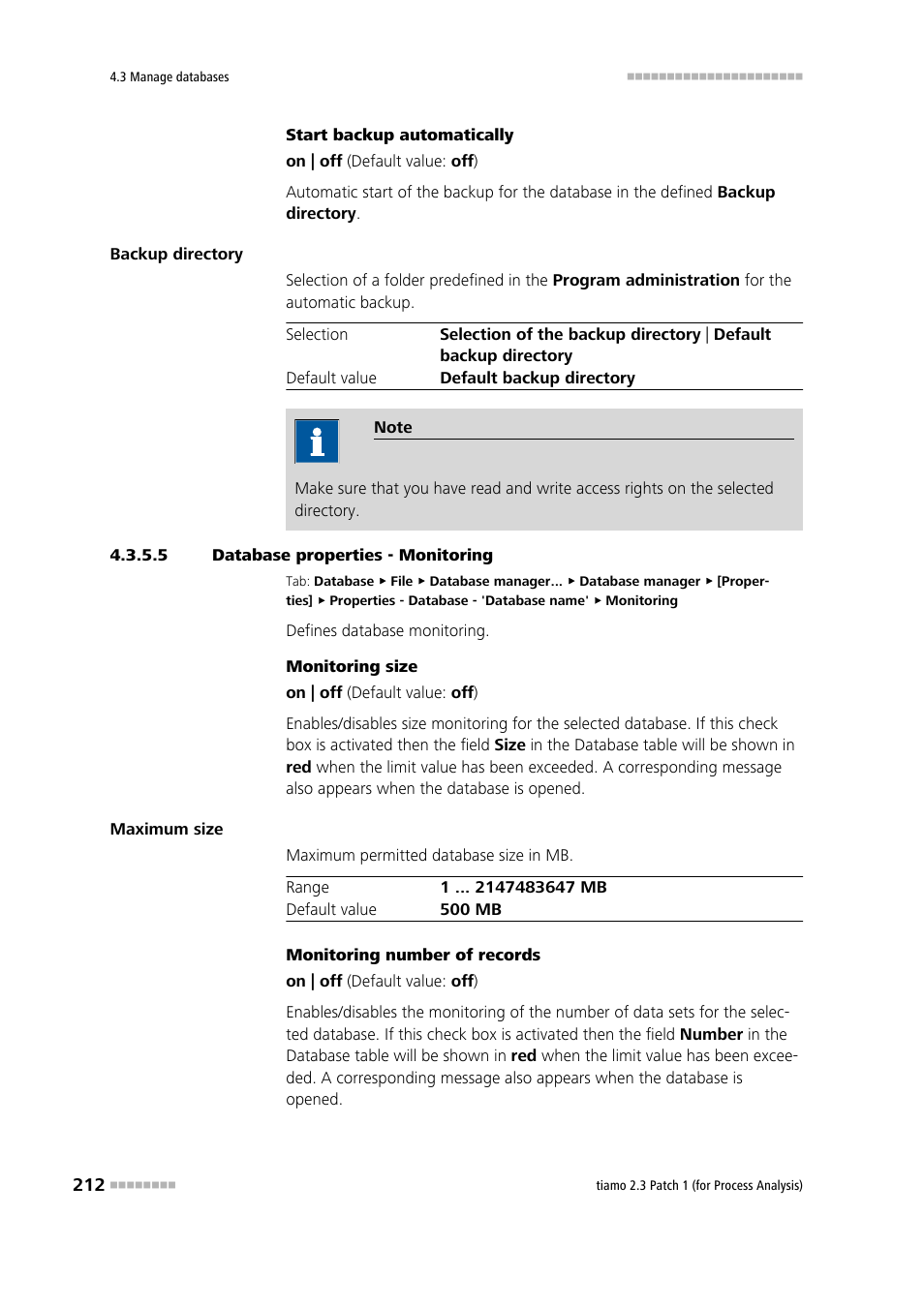 5 database properties - monitoring | Metrohm tiamo 2.3 Patch 1 (process analysis) User Manual | Page 228 / 1795