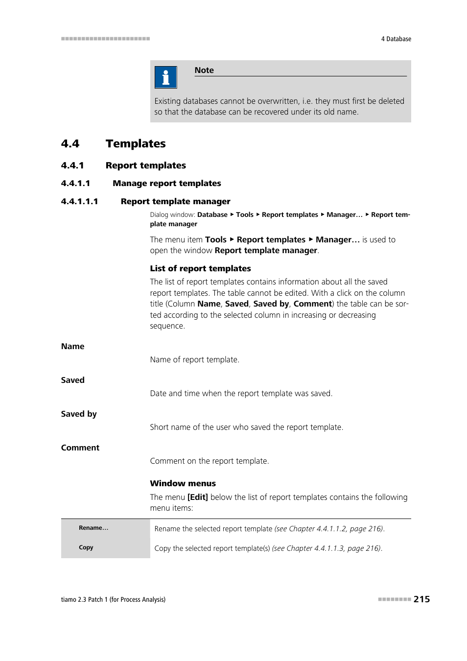 4 templates, 1 report templates, 1 manage report templates | 1 report template manager, Templates, Report templates, Edit report templates | Metrohm tiamo 2.3 Patch 1 (process analysis) User Manual | Page 231 / 1795