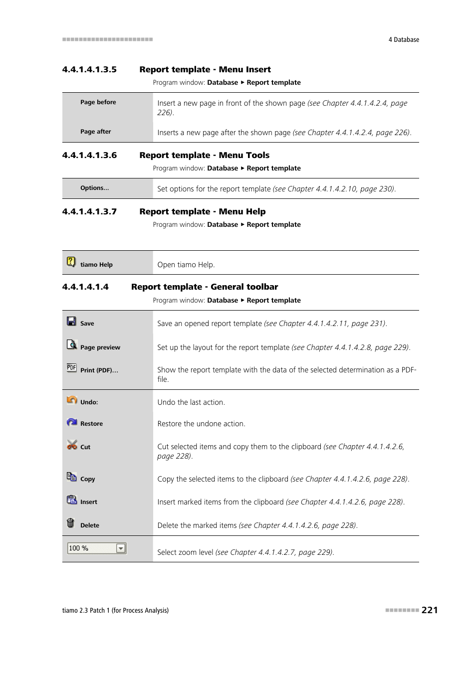 5 report template - menu insert, 6 report template - menu tools, 7 report template - menu help | 4 report template - general toolbar, General toolbar, Insert, Tools, Help | Metrohm tiamo 2.3 Patch 1 (process analysis) User Manual | Page 237 / 1795