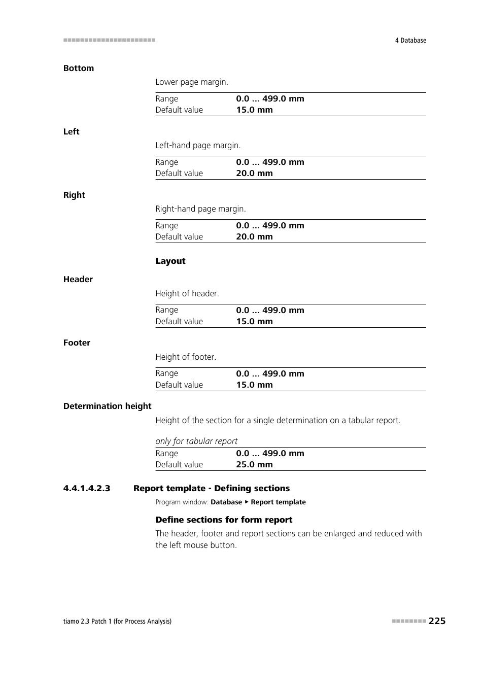3 report template - defining sections, Main window, Define sections in main window | Metrohm tiamo 2.3 Patch 1 (process analysis) User Manual | Page 241 / 1795