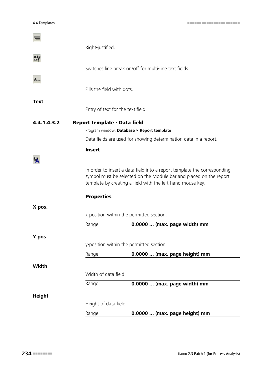 2 report template - data field, Data field | Metrohm tiamo 2.3 Patch 1 (process analysis) User Manual | Page 250 / 1795