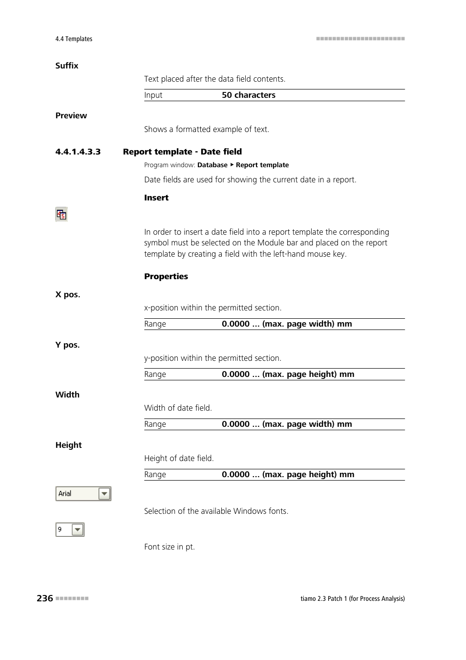 3 report template - date field, Date field | Metrohm tiamo 2.3 Patch 1 (process analysis) User Manual | Page 252 / 1795
