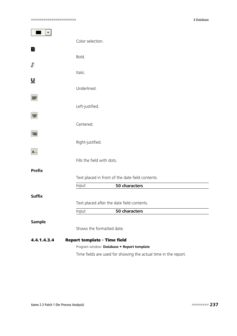 4 report template - time field, Time field | Metrohm tiamo 2.3 Patch 1 (process analysis) User Manual | Page 253 / 1795