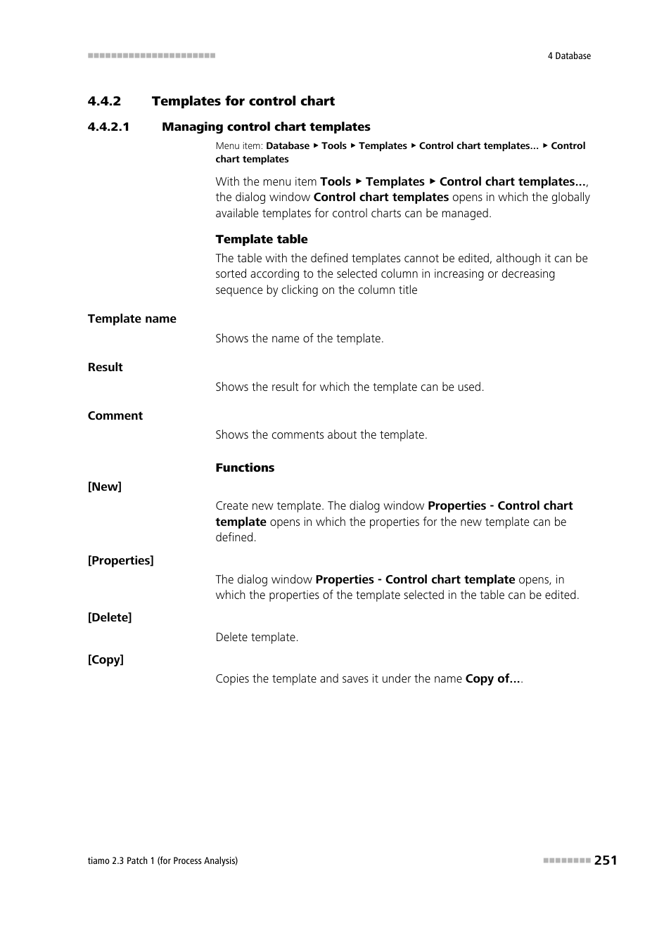 2 templates for control chart, 1 managing control chart templates, Templates for control chart | Edit templates for control charts | Metrohm tiamo 2.3 Patch 1 (process analysis) User Manual | Page 267 / 1795