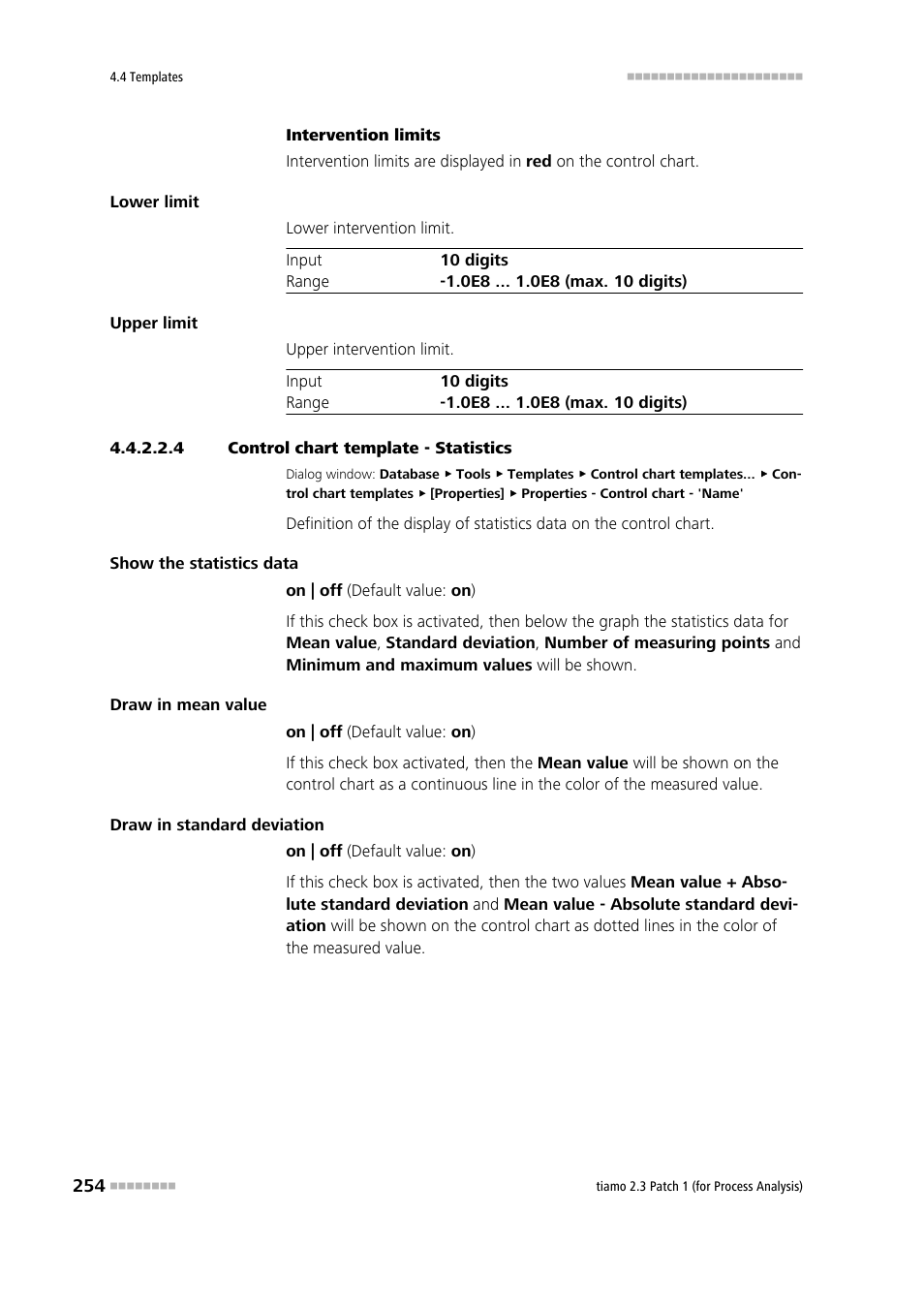 4 control chart template - statistics, Statistics | Metrohm tiamo 2.3 Patch 1 (process analysis) User Manual | Page 270 / 1795