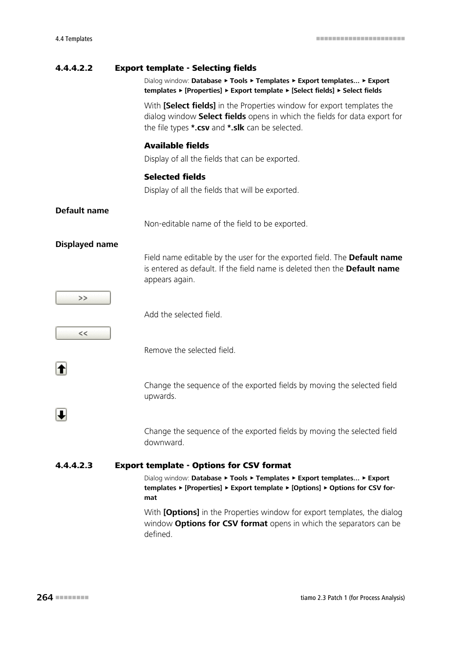 2 export template - selecting fields, 3 export template - options for csv format | Metrohm tiamo 2.3 Patch 1 (process analysis) User Manual | Page 280 / 1795