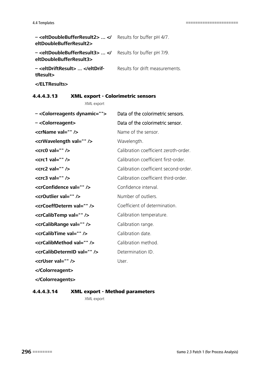 13 xml export - colorimetric sensors, 14 xml export - method parameters | Metrohm tiamo 2.3 Patch 1 (process analysis) User Manual | Page 312 / 1795
