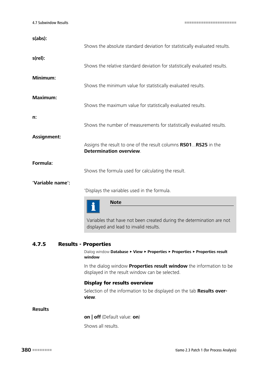 5 results - properties, Results - properties | Metrohm tiamo 2.3 Patch 1 (process analysis) User Manual | Page 396 / 1795