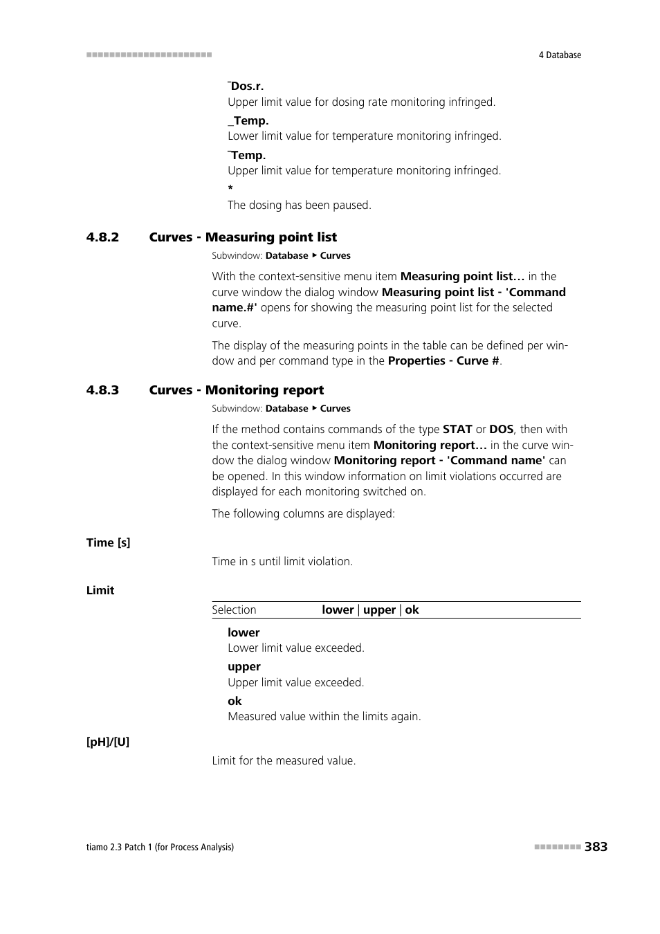 2 curves - measuring point list, 3 curves - monitoring report, Curves - measuring point list | Curves - monitoring report | Metrohm tiamo 2.3 Patch 1 (process analysis) User Manual | Page 399 / 1795