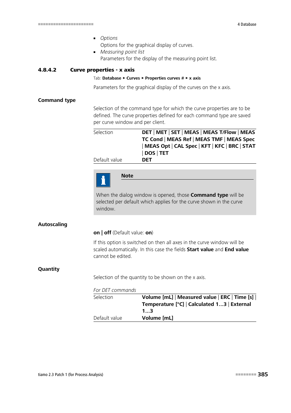 2 curve properties - x axis, X axis | Metrohm tiamo 2.3 Patch 1 (process analysis) User Manual | Page 401 / 1795