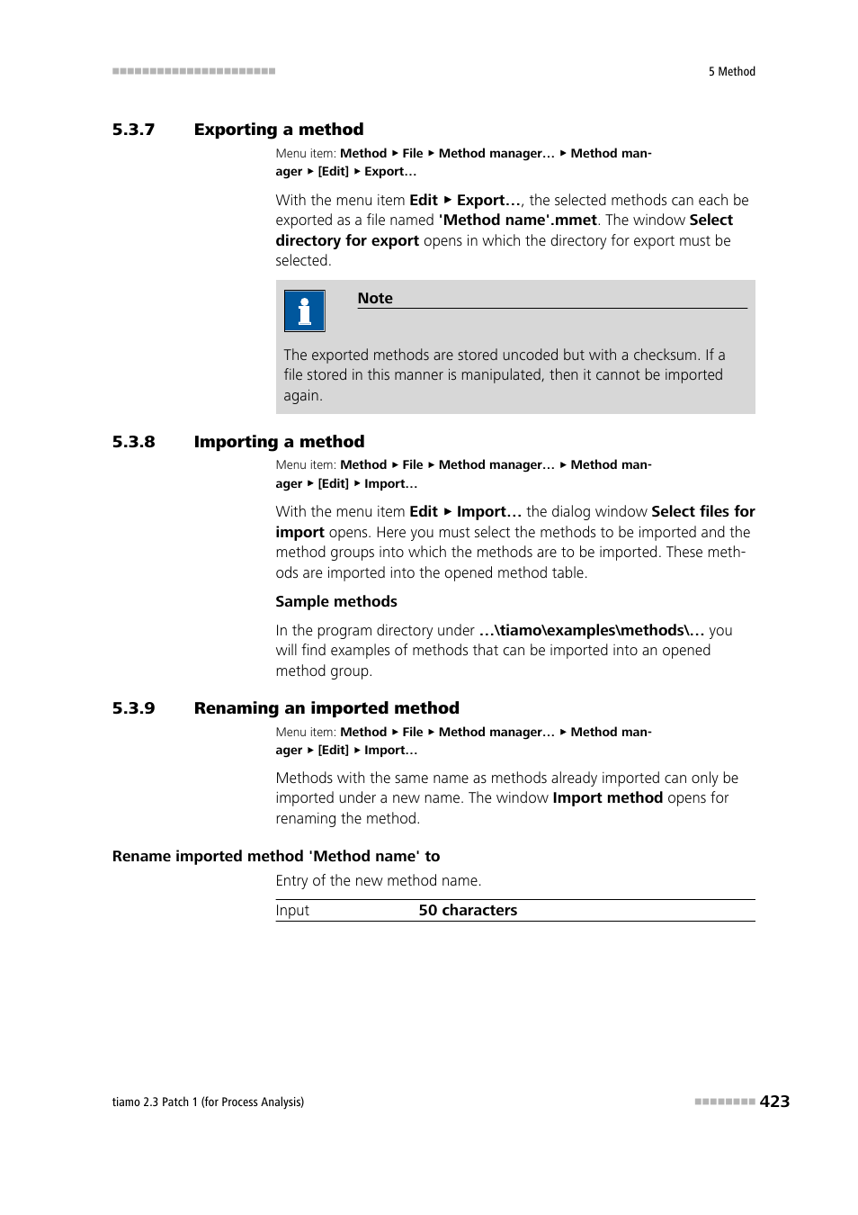 7 exporting a method, 8 importing a method, 9 renaming an imported method | Exporting a method, Importing a method, Renaming an imported method | Metrohm tiamo 2.3 Patch 1 (process analysis) User Manual | Page 439 / 1795