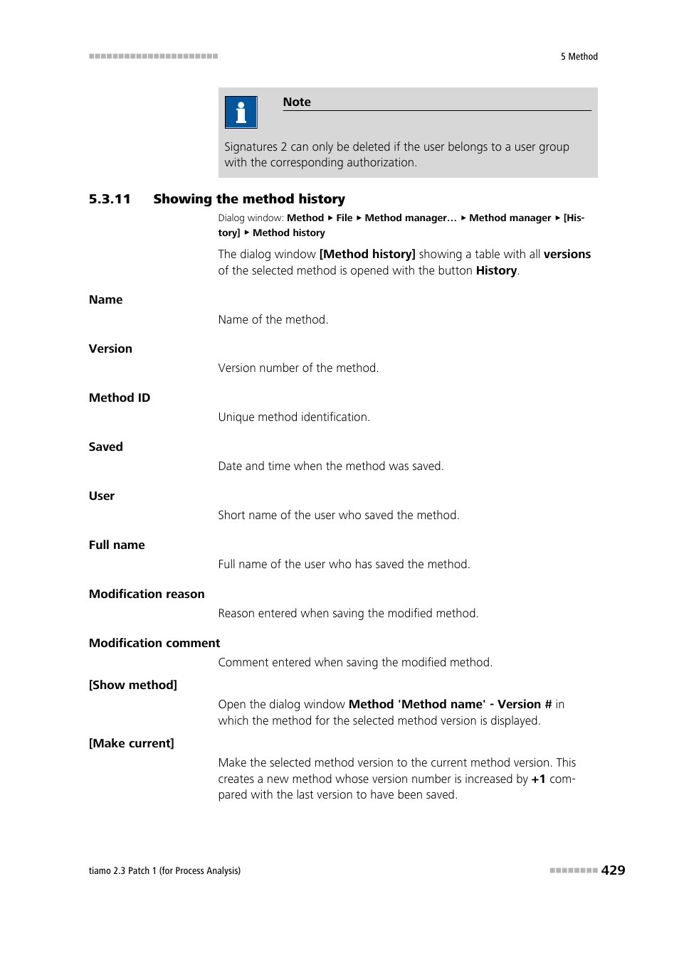 11 showing the method history, Showing the method history | Metrohm tiamo 2.3 Patch 1 (process analysis) User Manual | Page 445 / 1795