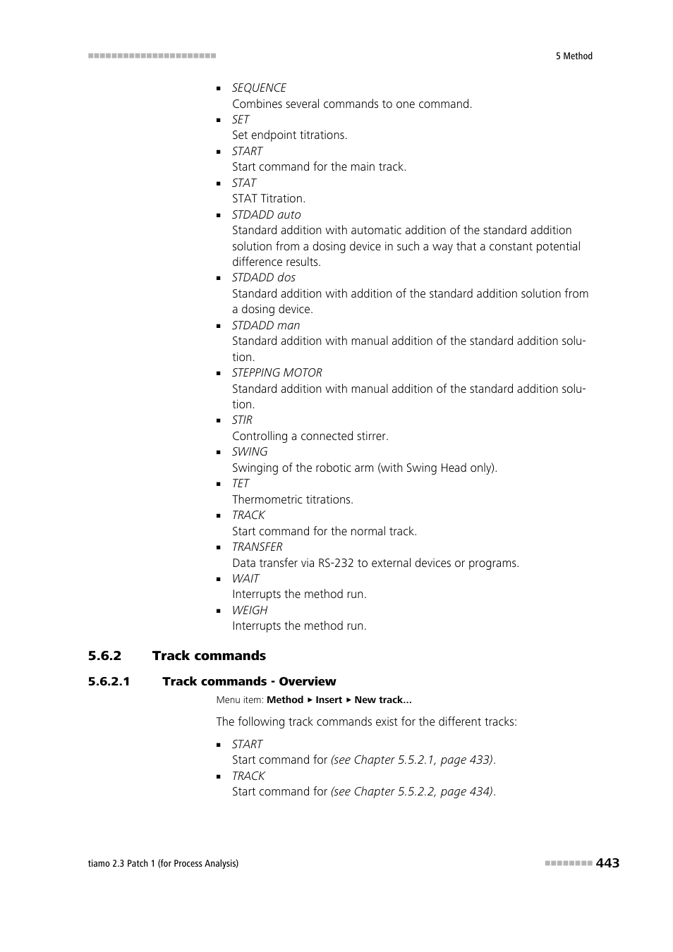 2 track commands, 1 track commands - overview, Track commands | Metrohm tiamo 2.3 Patch 1 (process analysis) User Manual | Page 459 / 1795