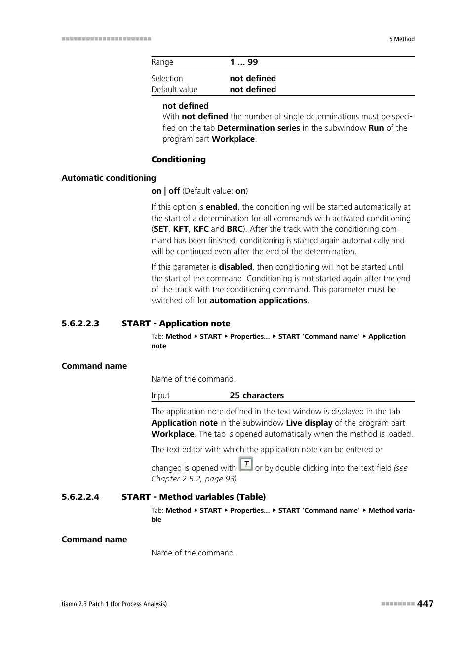 3 start - application note, 4 start - method variables (table), Application note | Method variables | Metrohm tiamo 2.3 Patch 1 (process analysis) User Manual | Page 463 / 1795