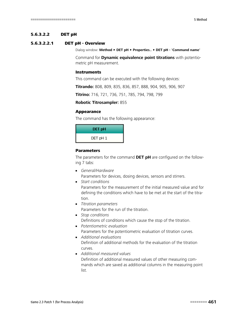 2 det ph, 1 det ph - overview, Det ph | Metrohm tiamo 2.3 Patch 1 (process analysis) User Manual | Page 477 / 1795