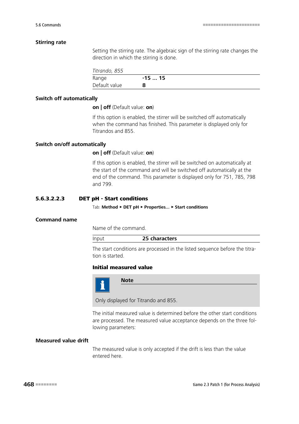 3 det ph - start conditions, Start conditions | Metrohm tiamo 2.3 Patch 1 (process analysis) User Manual | Page 484 / 1795