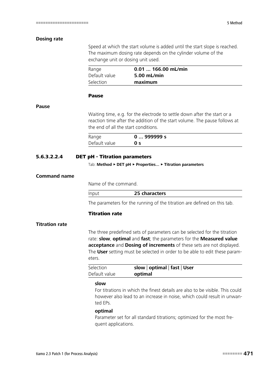 4 det ph - titration parameters, Titration parameters | Metrohm tiamo 2.3 Patch 1 (process analysis) User Manual | Page 487 / 1795